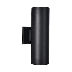 2-Light Matte Black Outdoor Cylinder Mount Wall Lantern Light Sconce