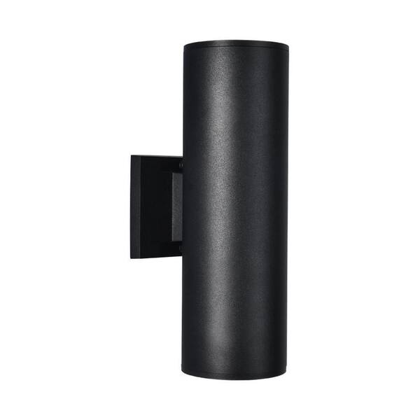 RRTYO 2-Light Matte Black Outdoor Cylinder Mount Wall Lantern Light Sconce