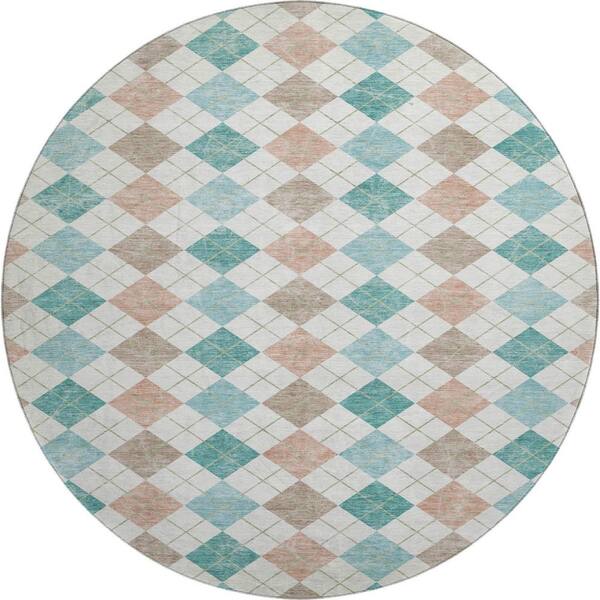 Mayfield Premium Machine Washable Abstract AMF2238 Aqua 8 ft. x 8 ft. Round Rug