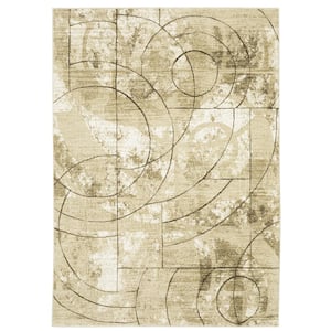 Ross Beige/Brown 3 ft. x 5 ft. Distressed Geometric Polypropylene/Polyester Fringed Indoor Area Rug