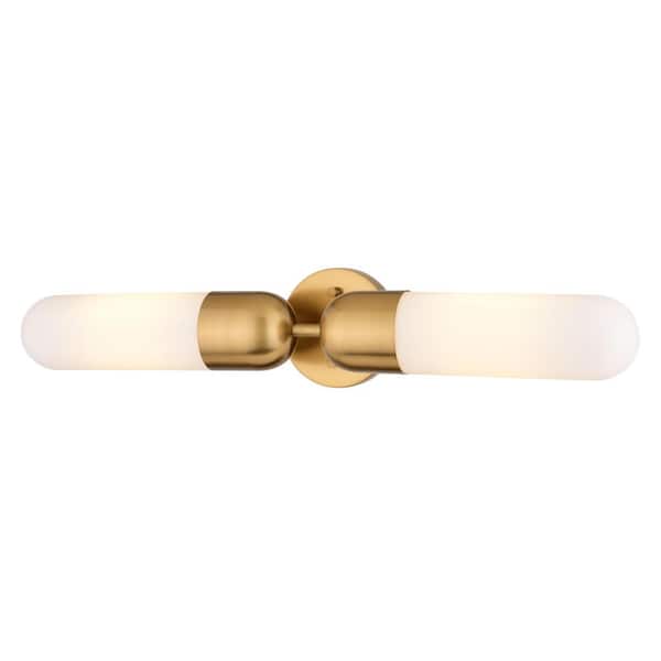 Thalia 24.75 in. 2 Light Antique Gold Brass Vanity Light Bath Bar White Glass Shade