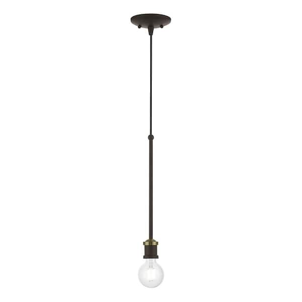 Livex Lighting Lansdale 1-Light Bronze Single Mini Pendant with Antique Brass Accent