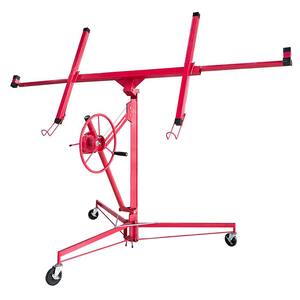 11 ft. Heavy-Duty Steel Drywall Panel Lifter Jack Rolling Caster Panel Hoist Drywall Panel Hoist in Red with Wheel Base