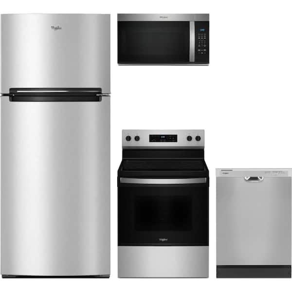 18 cu. ft. Counter Depth Refrigerator with 4 Burner Freestanding Range and Dishwasher with 4-Cycles