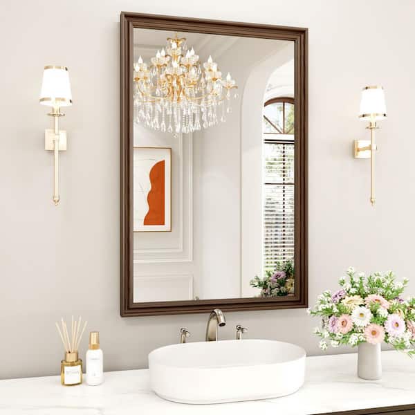 Retro Copper 24 in W x 36 in. H Rectangle Polystyrene Beveled Edge Framed Mirror Setup for Bathroom Living Room