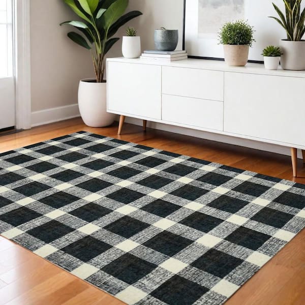 4 ft. x 6 ft. Multi-Colored and Ivory Wool Plaid Hand Tufted Area Rug