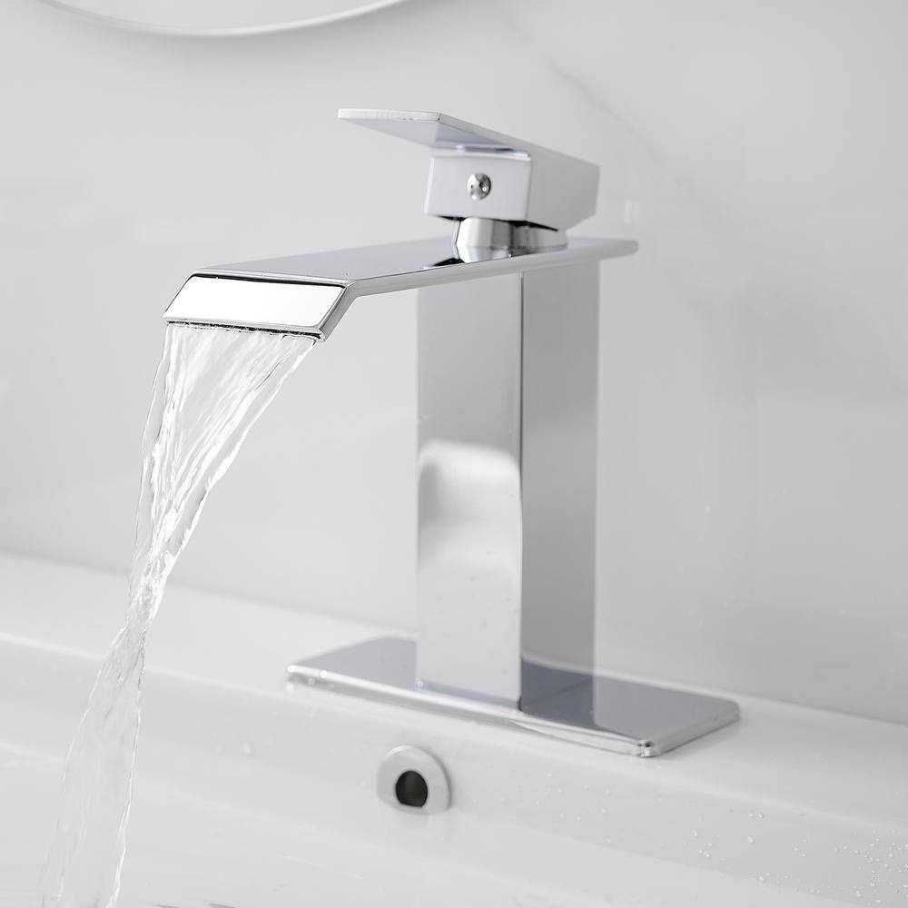 Polished Chrome Single-Handle Waterfall Bathroom Faucet with Drain