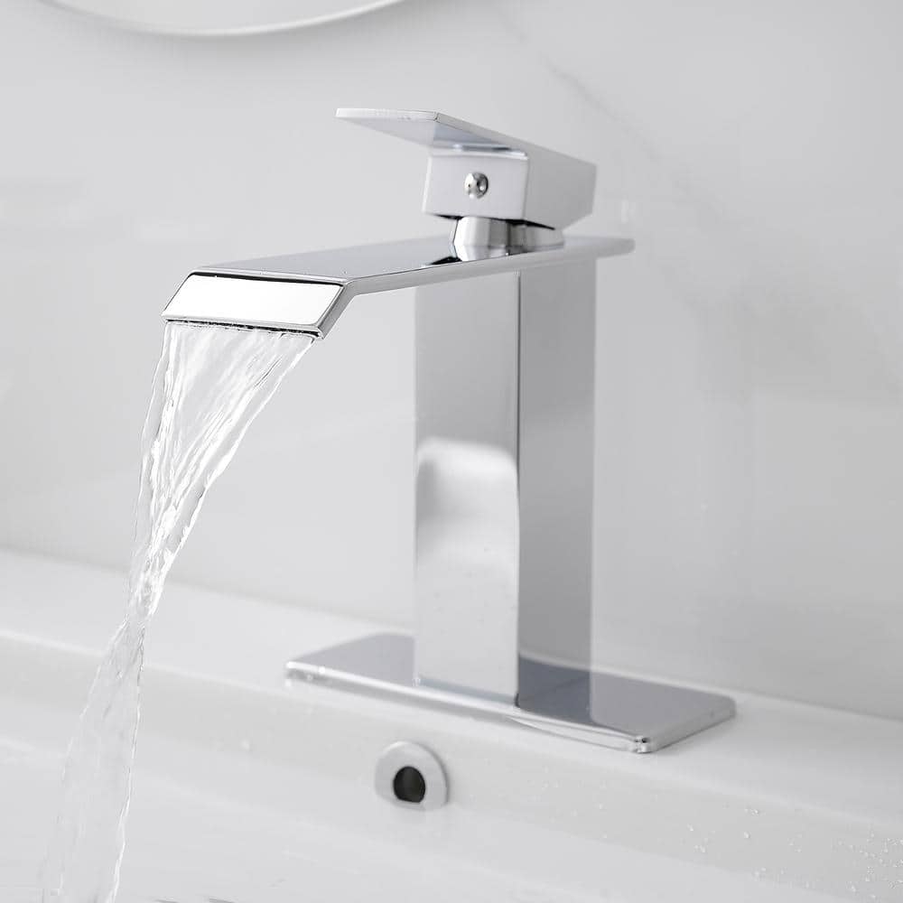 Polished Chrome Single-Handle Waterfall Bathroom Faucet