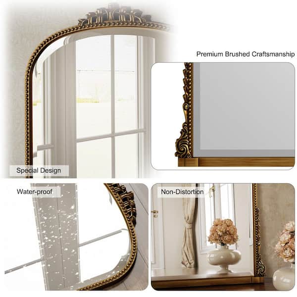 Antique Gold 28 in. W x 40 in. H Arched Modern Polyurethane Framed with Decoration Antique Vanity Mirror Wall Mirror
