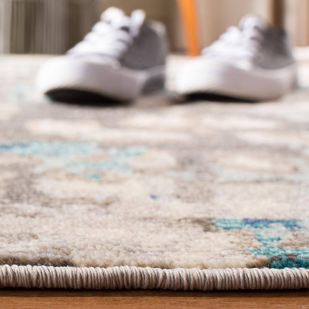 Grey and Blue Abstract Square Synthetic Area Rug