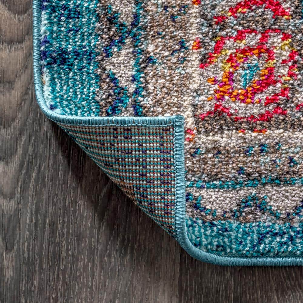 5'x8' Blue Synthetic Medallion Reversible Area Rug