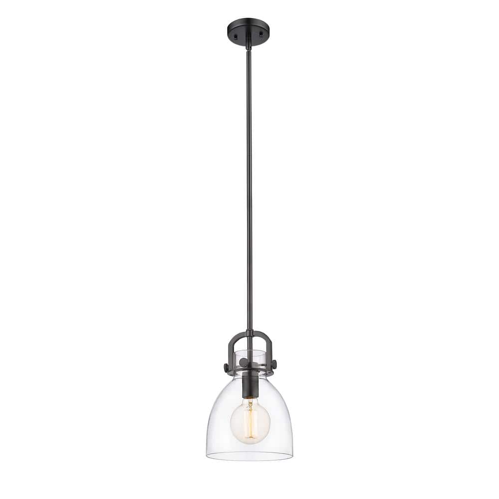Newton Bell 100-Watt 1 Light Matte Black Shaded Pendant Light with Clear glass Clear Glass Shade price history on PriceWatchPro
