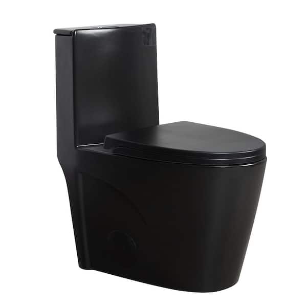 1.1/1.6 GPF Dual-Flush Elongated 1-Piece Toilet in Matte Black with Comfort Seat Height Soft-Close Seat(Seat included)