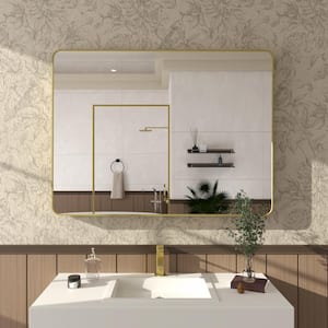 Cosy 48 in. W x 36 in. H Rectangular Framed Wall Bathroom Vanity Mirror in Brass