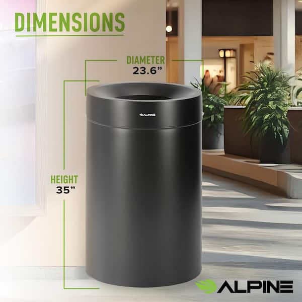 50 gal. Stainless Steel Black Open Top Commercial Recycling Bin Receptacle for Office, School, Home