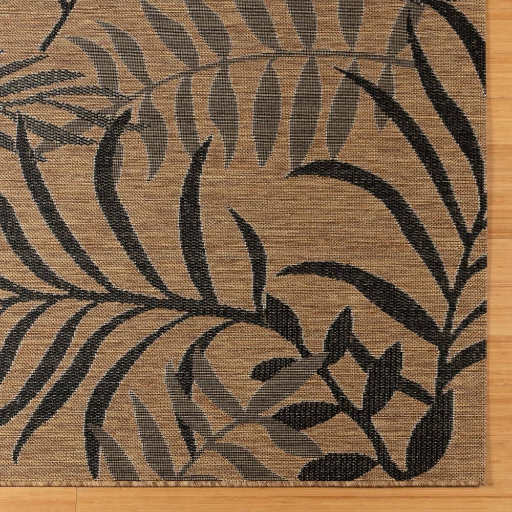 Chestnut Black Botanical Leaf Flatweave Synthetic Area Rug, 6' x 9'