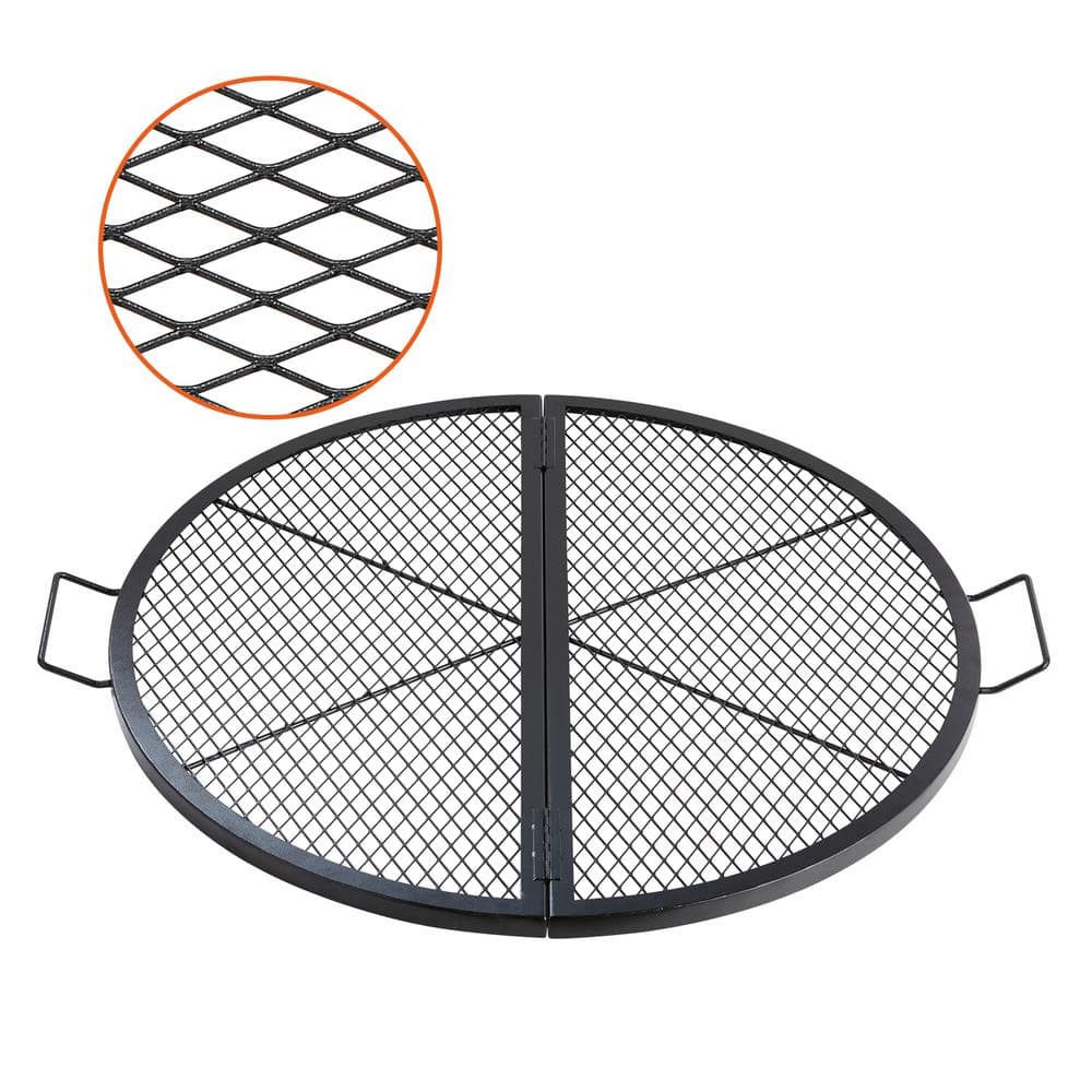 X-Marks Fire Pit Grill Grate, Foldable Round Cooking Grate, Heavy Duty Steel Campfire BBQ Grill Grid with Handle -  SKYSHALO, iQUMNg0Kh2NOIph