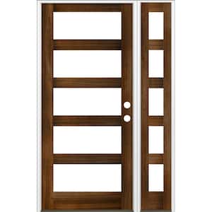 56 in. x 96 in. Modern Hemlock Left-Hand/Inswing Clear Glass Provincial Stain Wood Prehung Front Door with Sidelite