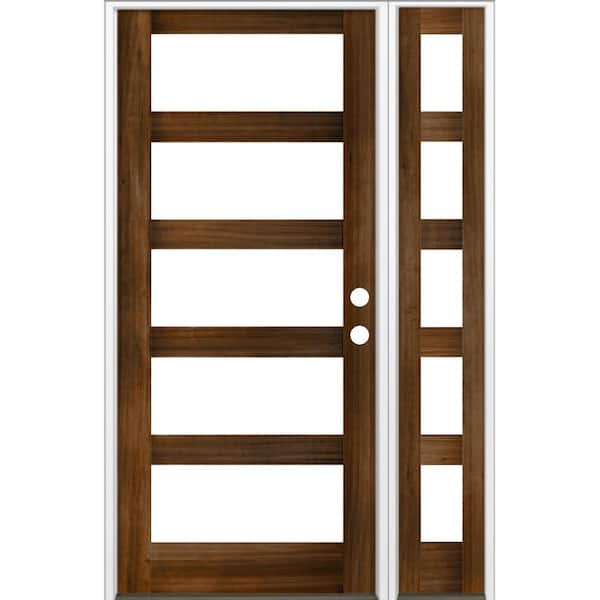 Krosswood Doors 56 in. x 96 in. Modern Hemlock Left-Hand/Inswing Clear Glass Provincial Stain Wood Prehung Front Door with Sidelite