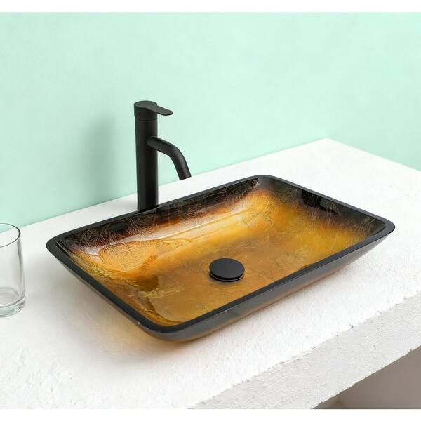 22.25 in. Rectangle Amber Gold Gradient Bathroom Tempered Glass