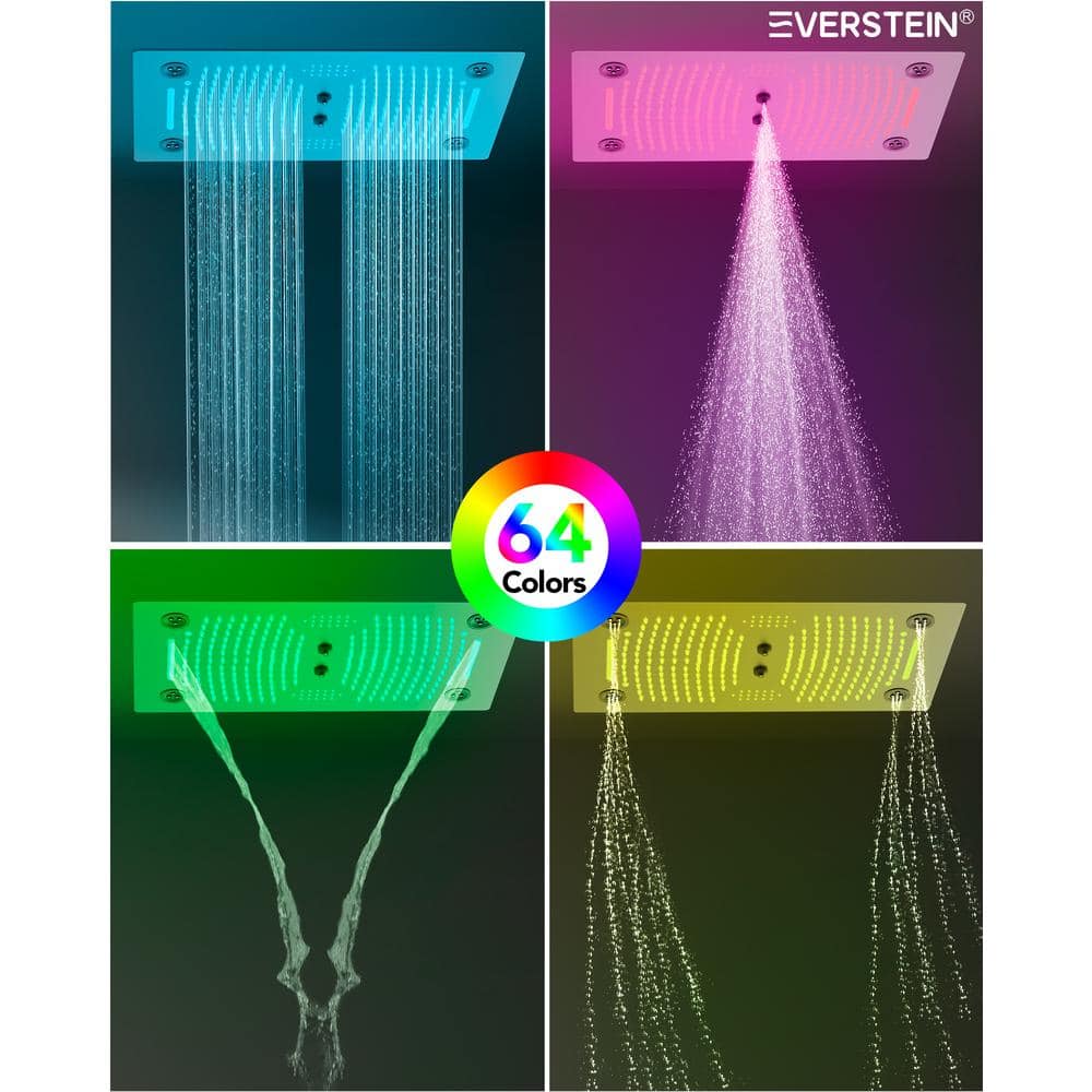 Large Brushed Nickel Dual LED Ceiling and Wall Mounted Shower System