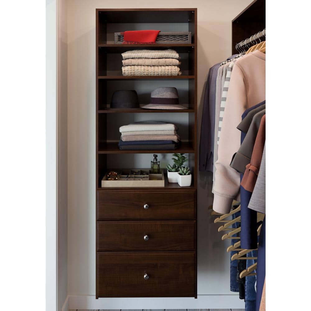 Truffle Finished Wall-Mount Closet Organizer with Drawers
