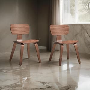 Walnut Brown Dining Chair with Curved Back Wood (Set of 2)