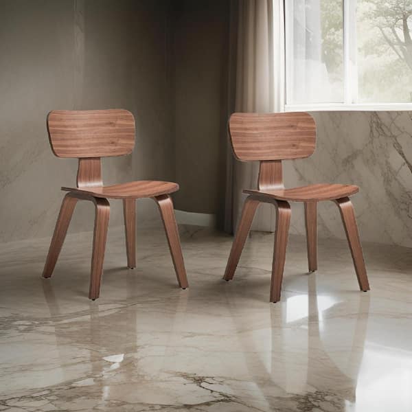 Benjara Walnut Brown Dining Chair with Curved Back Wood (Set of 2)