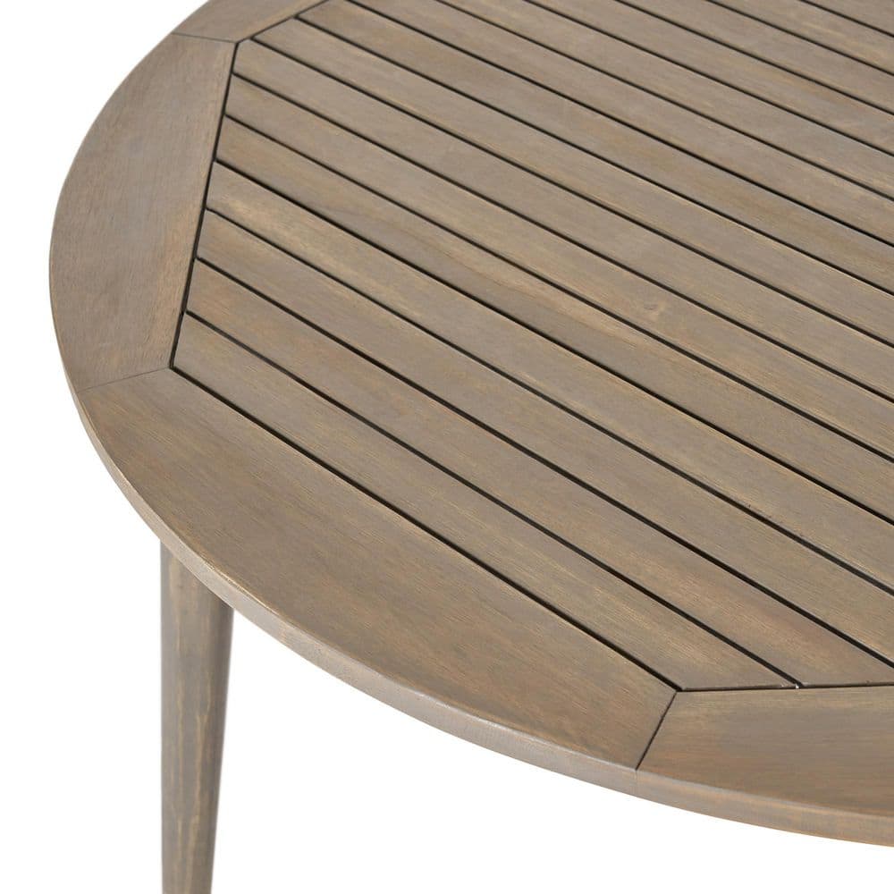 Gray Acacia Wood Round Outdoor Dining Table for 4