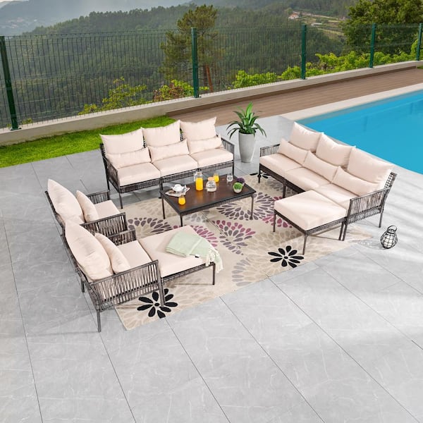 Patio Festival 11-Piece Conversation Set - Beige/Black