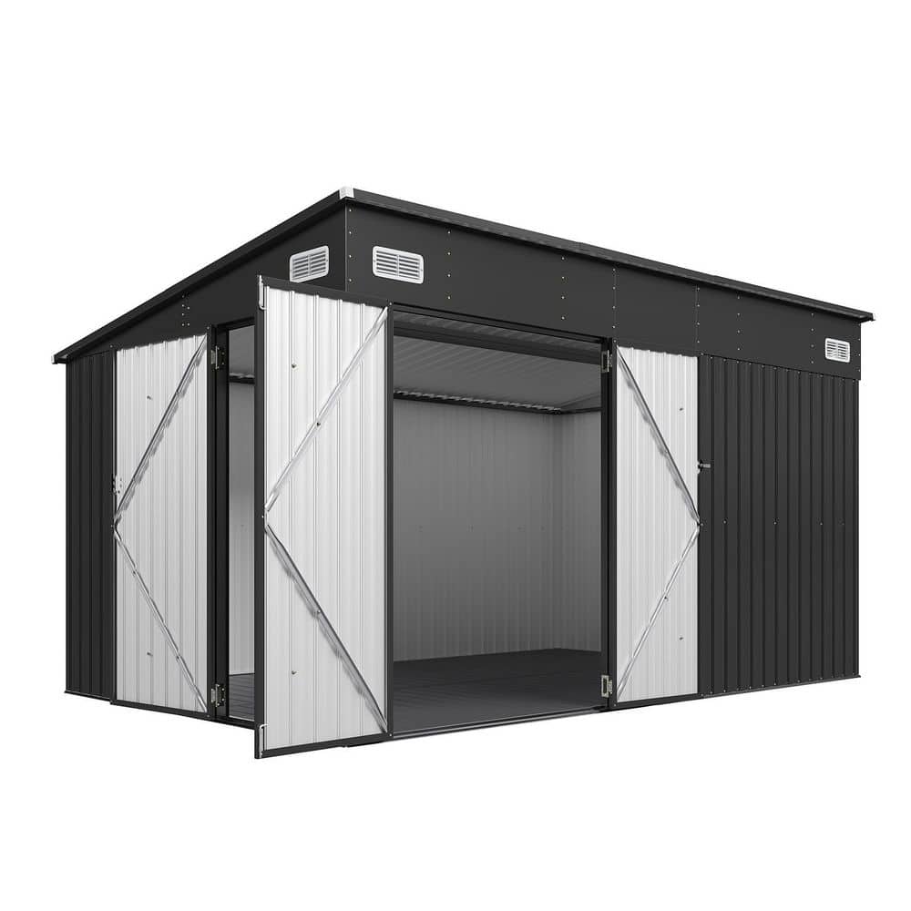 12 ft. W x 8 ft. D Outdoor Metal Storage Shed with 3 Lockable Doors, All-Weather Design for Patio, Black (96 sq. ft.) price history on PriceWatchPro