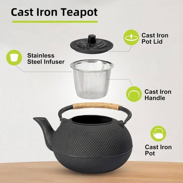 Lynzavix 1-2 Cup Black Japanese Tetsubin Tea Kettle Teapot with
