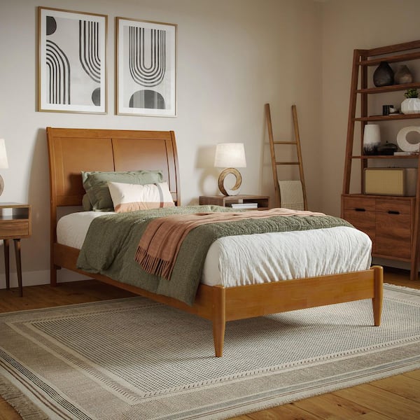 AFI Valencia Light Toffee Natural Bronze Solid Wood Frame Twin XL Low Profile Platform Bed