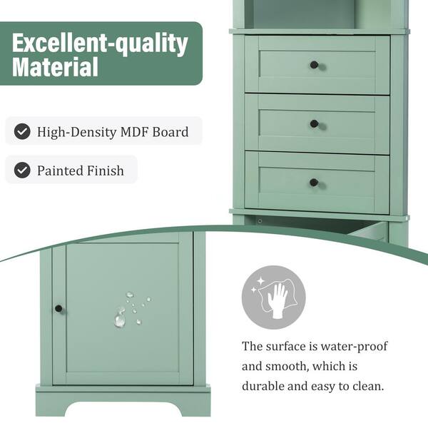 Aoibox 23 in. W x 13.4 in. D x 68.9 in. H in Green MDF Board Ready to Assemble Triangle Corner cabinet with Drawers and Shelves