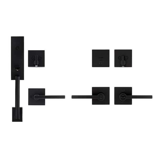 Vancouver Matte Black Keyed Entry Door Handleset w/ Halifax Entry Handle Combo Project Pack Featuring SmartKey Security