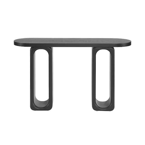 50 in. Black Oval Cutout Wood Veneer Console Table with Thick Rounded Tabletop and Anti-Tipping Safety