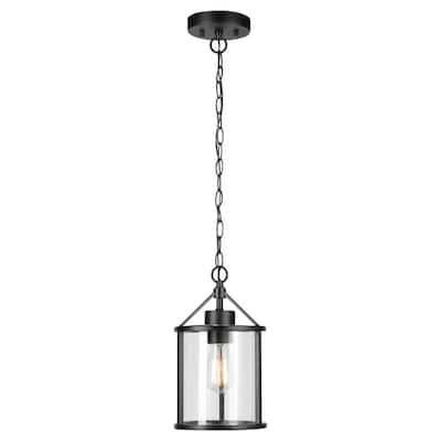 1-Light Black Outdoor Indoor Pendant with Clear Glass Shade, Vintage Incandescent Bulb Included