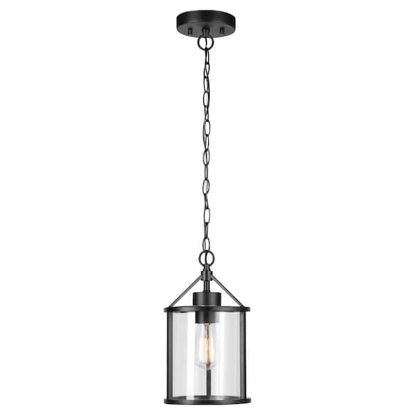Globe Electric 1-Light Black Outdoor Indoor Pendant with Clear Glass Shade, Vintage Incandescent Bulb Included