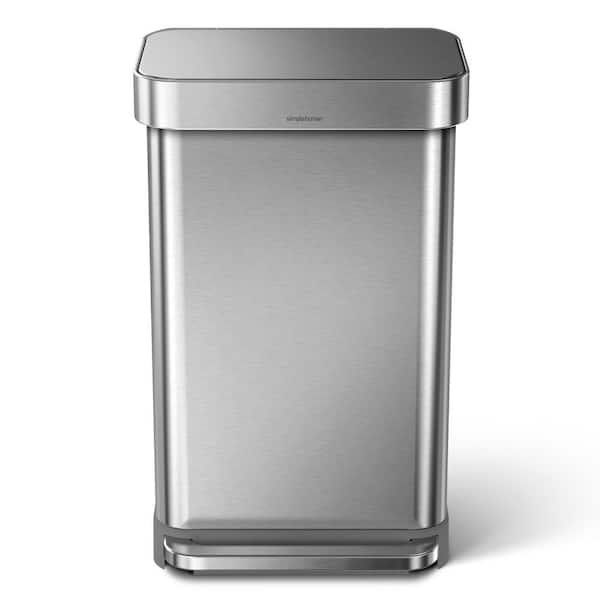 45L Rectangular Step Kitchen Trash Can with Liner Pocket, Brushed Stainless Steel