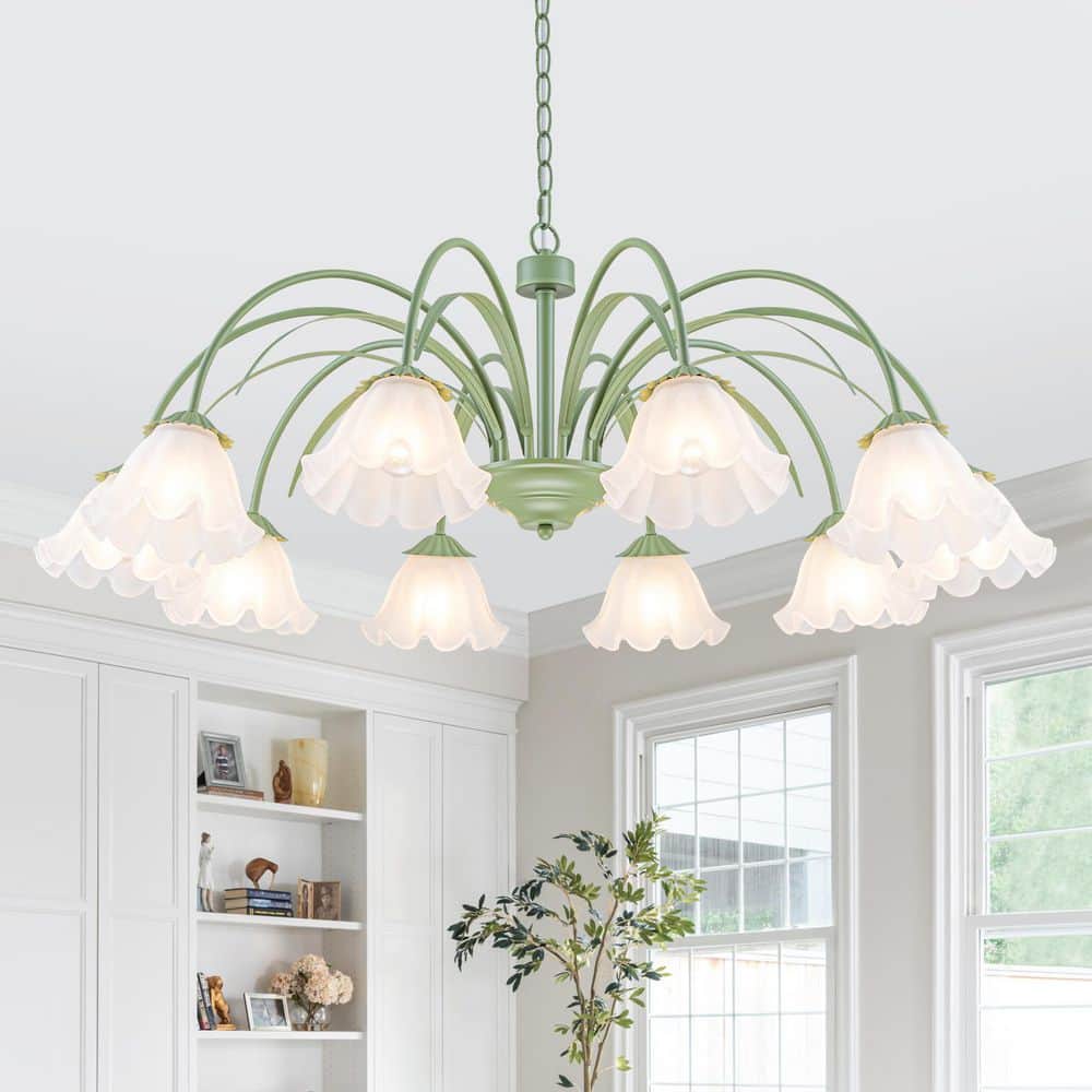 40 in. 10-Light Modern Green Metal Flower Shape Chandelier with Glass Shades for Dining Room and Living Room price history on PriceWatchPro