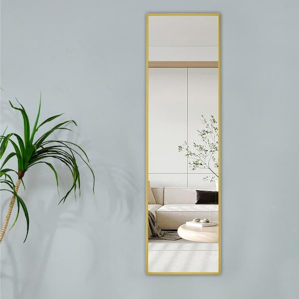 13.8 in. W x 48 in. H Golden Full Length Mirror Aluminum Alloy Metal Frame Wall Mounted Mirror