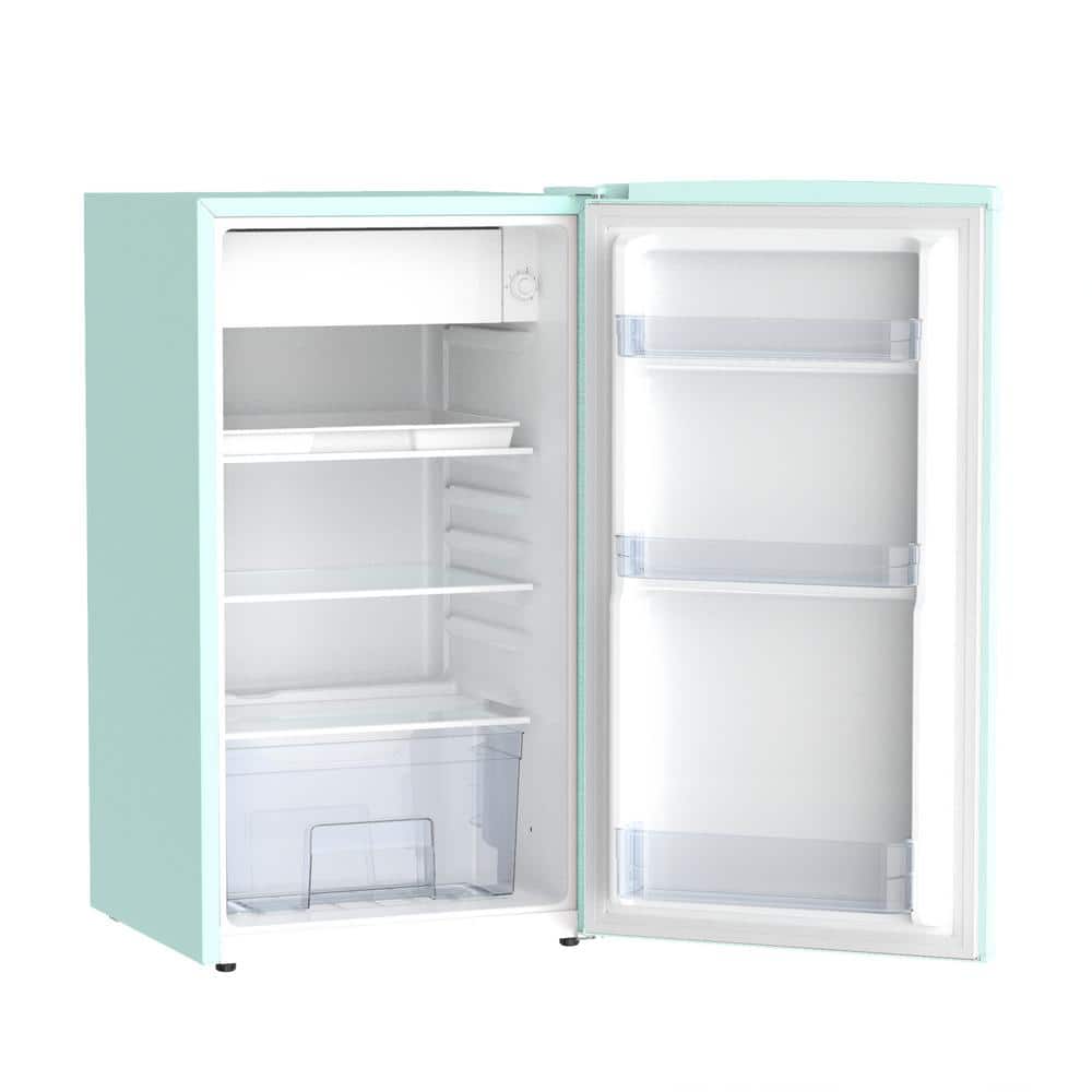 Seafoam Green Retro Compact Refrigerator with Glass Shelves, 3.1 cu ft