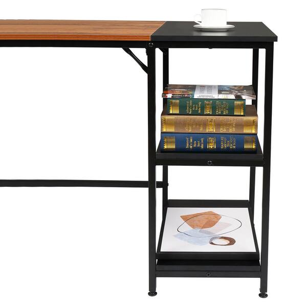 Winado 55.1 in. W Retangular Retro & Black Color Computer Desk Writing Desk  with 2 Shelves 941228126793 - The Home Depot