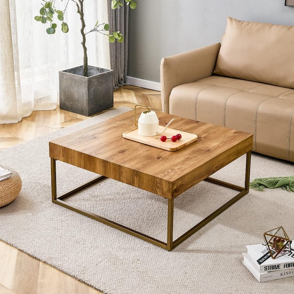 Zeus & Ruta 31.5 in. x 31.5 in. x 14.37 in. Square Coffee Table, Dining Table with MDF Desktop, Metal Legs For Living Room