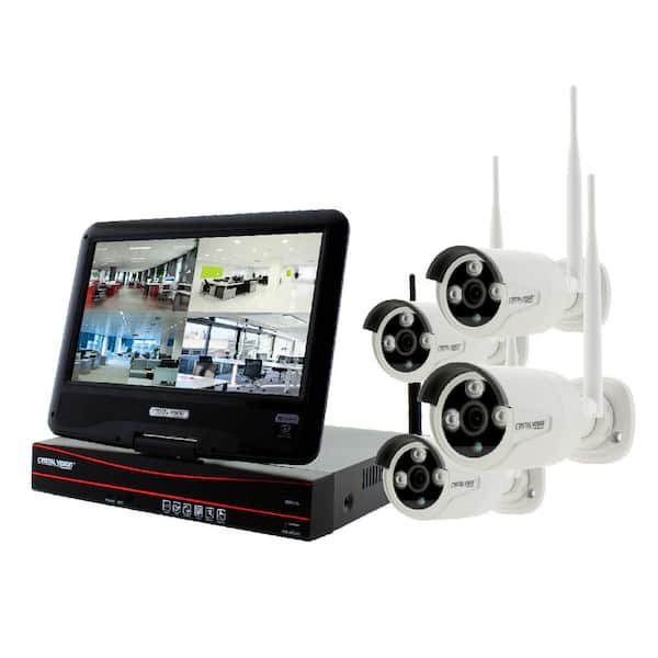 Crystal Vision 4-Channel True HD 2TB HDD Wireless CCTV with 4-Autopair Weatherproof IR Cameras Built-In Monitor and Router