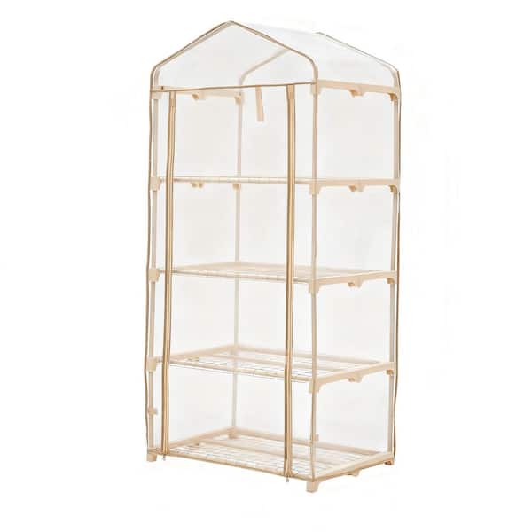 27 in. W x 19 in. D x 63 in. H 4-Tier Greenhouse, Indoor-Outdoor, Zipper Cover Metal Shelf Garden Hot House, Transparent