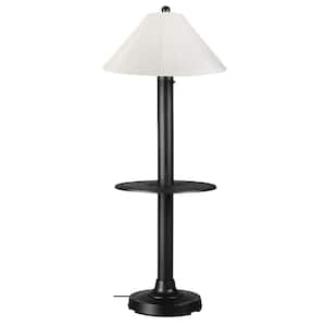 Catalina 63.5 in. Black Outdoor Floor Lamp with Tray Table and Natural Linen Shade