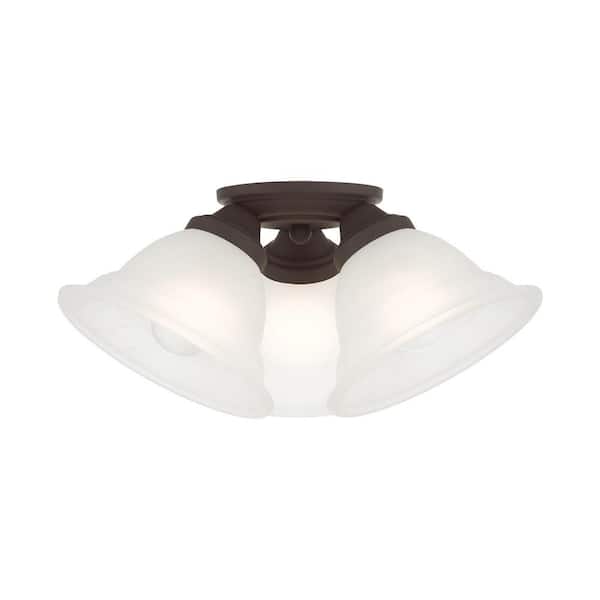 AVIANCE LIGHTING Lawson 16 in. 3-Light Bronze Semi Flush Mount with Gray Marble Glass