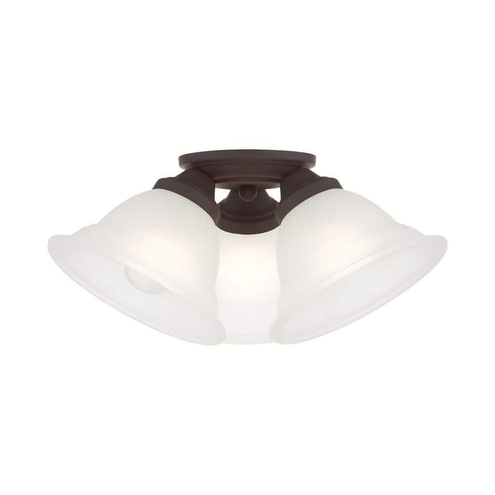 Wynnewood Bronze 3-Light Flush Mount with Gray Marble Glass