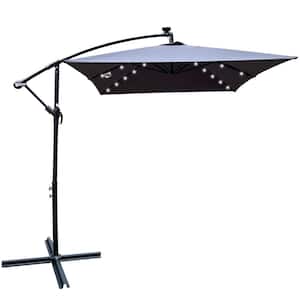 10 ft. x 6.5 ft. Rectangle Outdoor Patio Umbrella Solar Powered LED Lighted Sun Shade Market Waterproof, Anthracite Gray